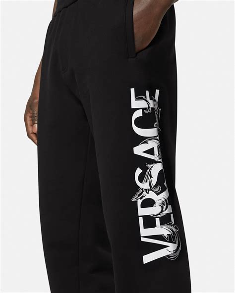 women's black versace textured logo white sweatpants|Logo Sweatpants Black,Print .